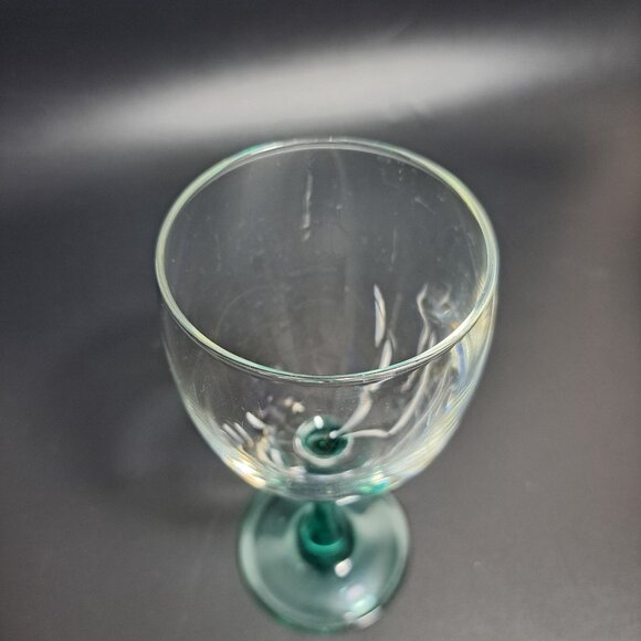 Clear Glass Goblet With Green Stem - Picture 3 of 8